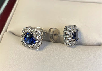 J9221 - 14 Karat White Gold Custom Sapphire Earrings