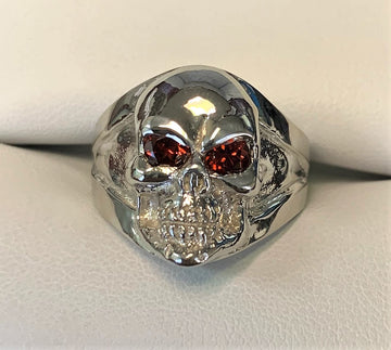 TG10031 - 14 Karat White Gold Custom Skull Ring
