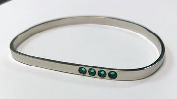 TK10057 - 14 Karat White Gold Custom Emerald Bangle Bracelet