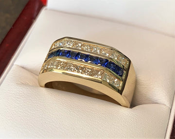 H10012 - 14 Karat Yellow Gold Custom Diamond and Sapphire Ring
