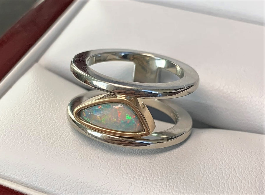 TH10118 - 14 Karat White and Yellow Gold Custom Opal Ring