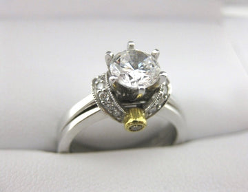 A1685, B1144 - 18 Karat White Gold Simon G. Engagement Ring and Band