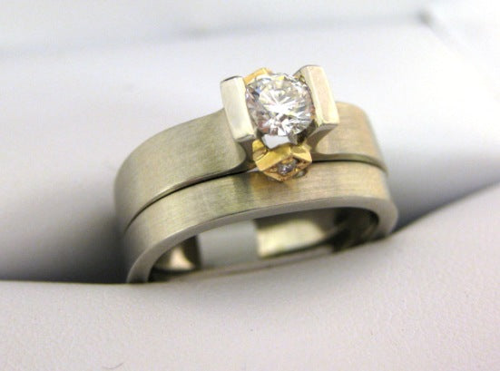 A1851, B1204 - 14 Karat White and Yellow Gold Engagement Ring and Band