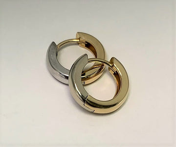 J8491 - 14 Karat White and Yellow Gold Hoop Earrings