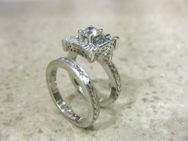 TA6901 - Platinum Custom Engagement Ring and Band
